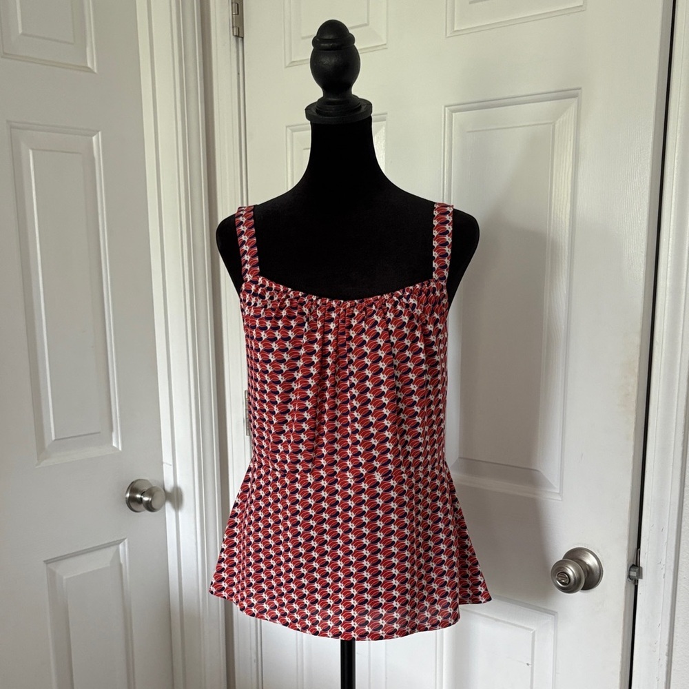CAbi Orange and Navy Geometric Tank Top
